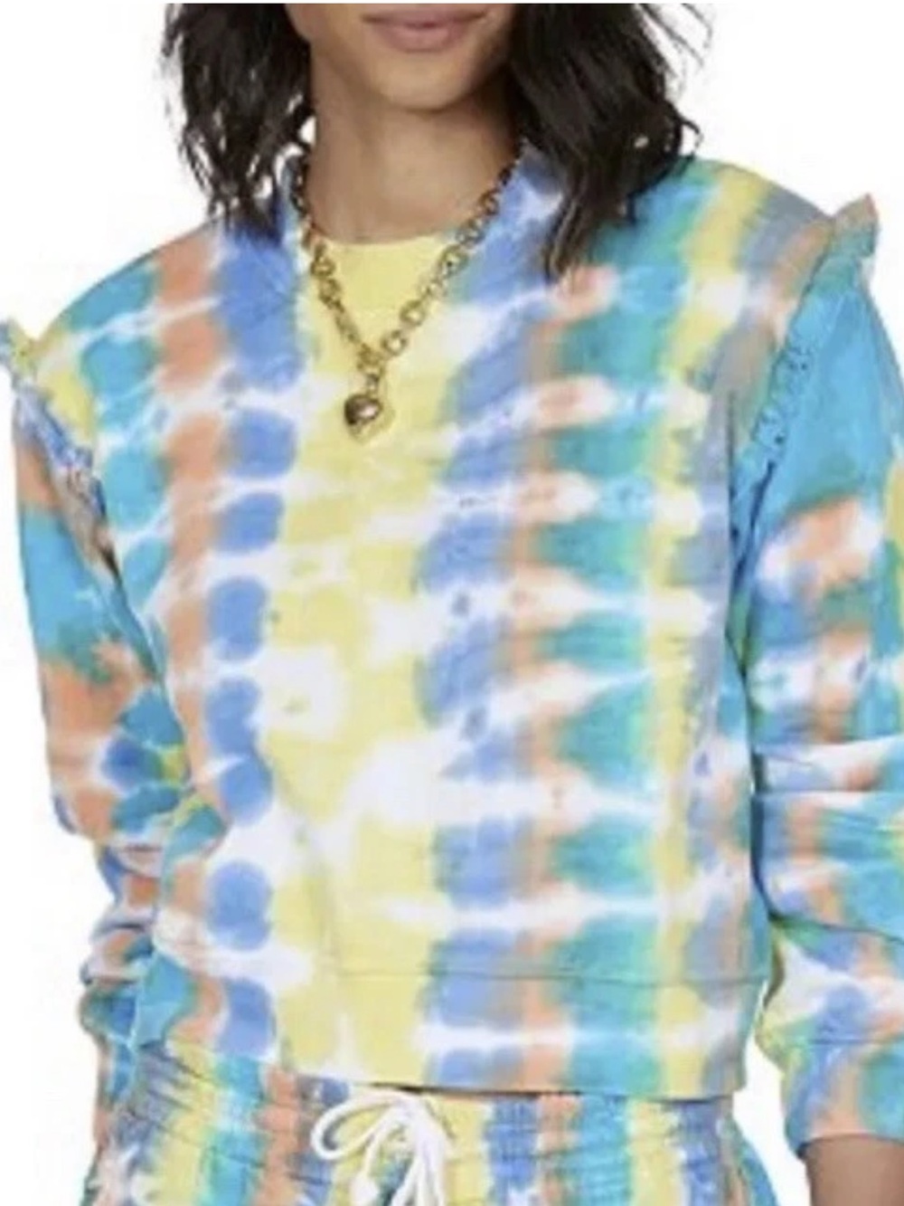 GENERATION LOVE ABELLA RUFFLE Blue multi tie dye sweatshirt size small